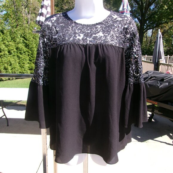 MICHAEL KORS BLACK&SILVER METALIC TOP M - Picture 1 of 2